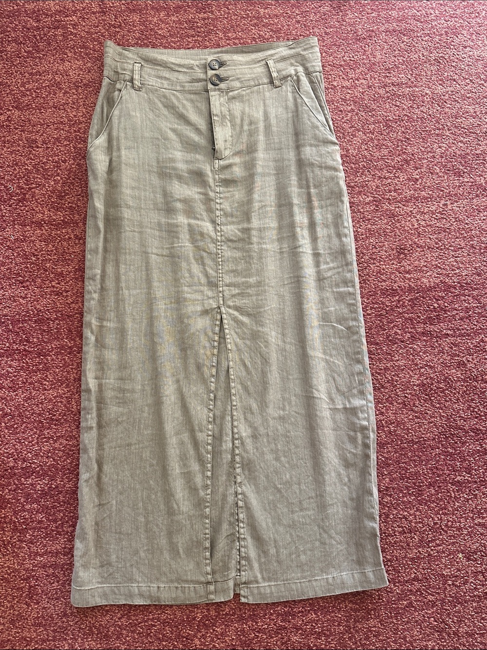 Kut from the Kloth khaki linen Maxi Skirt with Front Slit